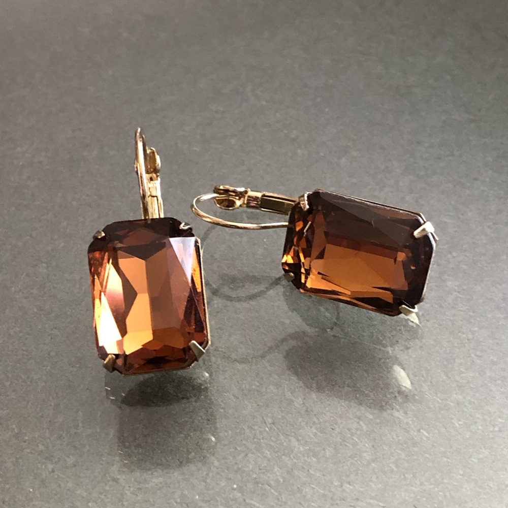 Coffee Faceted Crystal Earrings - New - Picture 4 of 6